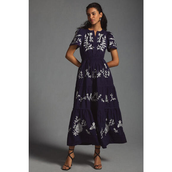 Anthropologie Dresses & Skirts - Anthropologie - Somerset embroidered Maxi Dress w/ Blue Floral Embroidery, XSP